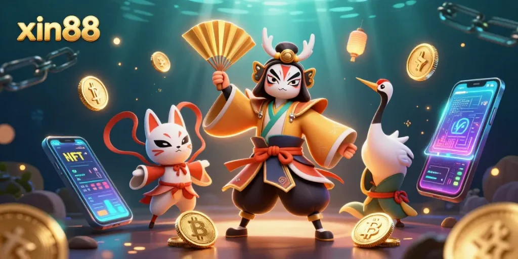 Join the excitement at xin88, where colorful characters and vibrant crypto elements come alive in this animated casino scene.