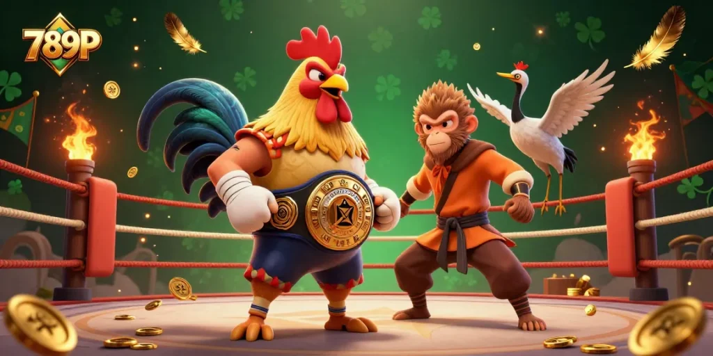 Engage with the competitive spirit at 789P with animated characters vying in a vibrant casino atmosphere.