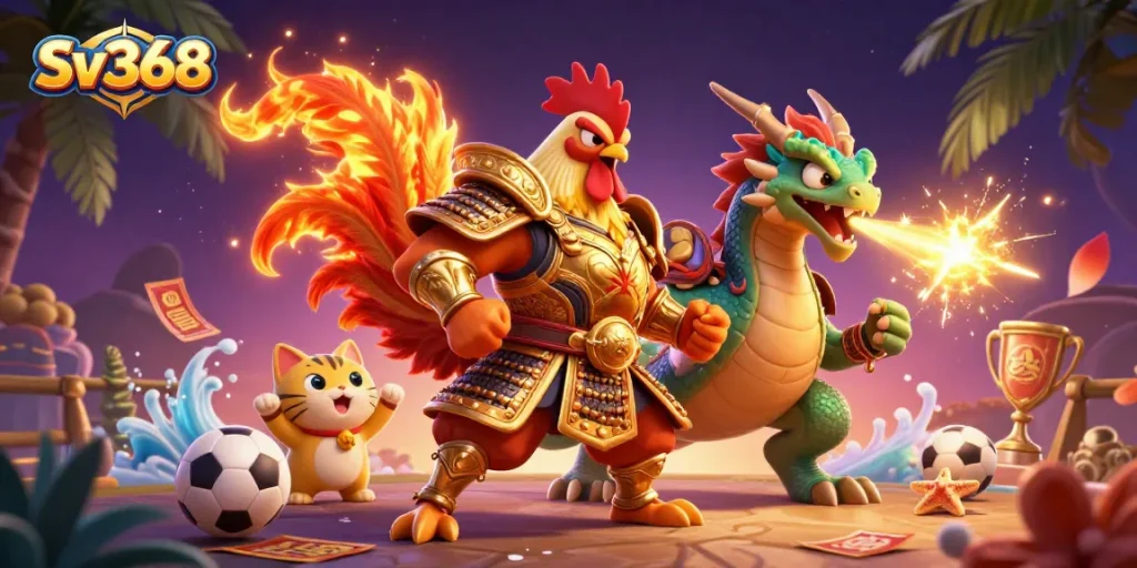 Bet on exciting matches with Sv368's dynamic sports betting characters and vibrant gaming elements.