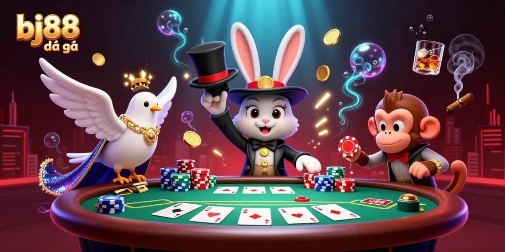 Experience thrilling bj88 đá gà moments with a vibrant 3D illustration showcasing a magical scene of action and excitement.