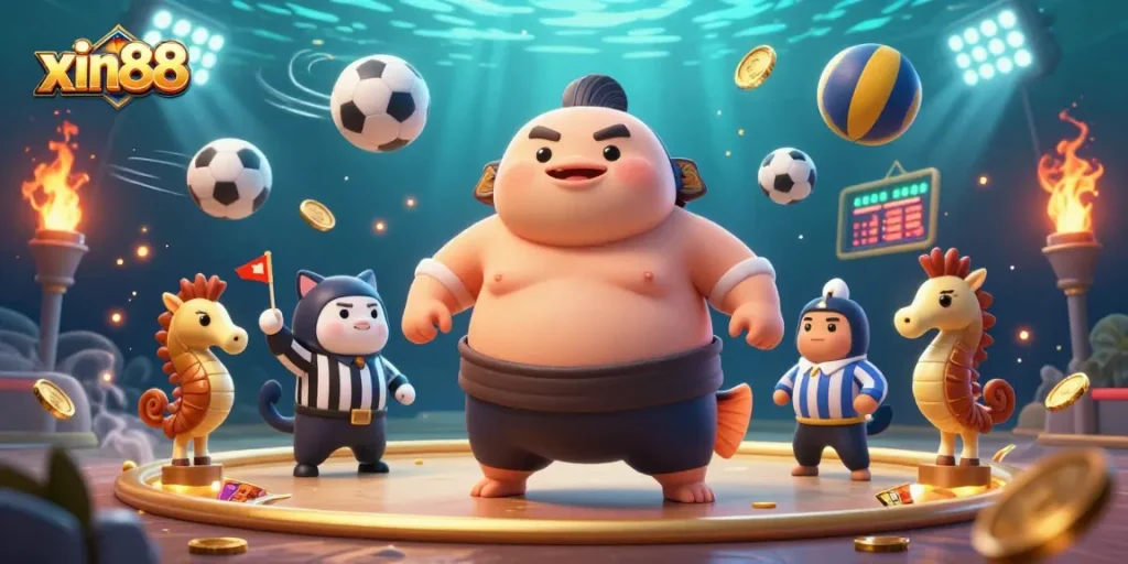 Engage with xin88 in an underwater casino showdown featuring vibrant characters and dynamic gaming elements.