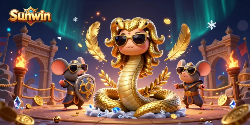 Experience thrilling casino action with Sunwin in a vibrant, dynamic illustration featuring unique characters.