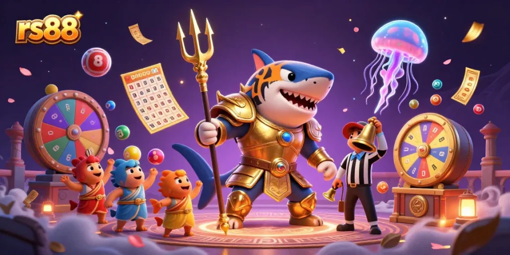 Join the excitement of rs88 with a dynamic underwater casino featuring a golden gladiator shark!