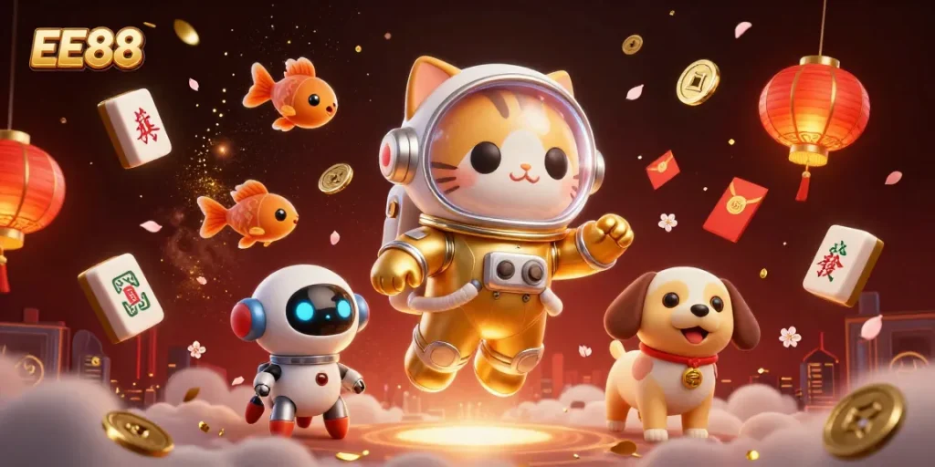 Experience the thrilling games of EE88 with vibrant 3D characters and casino elements, perfect for gamblers.