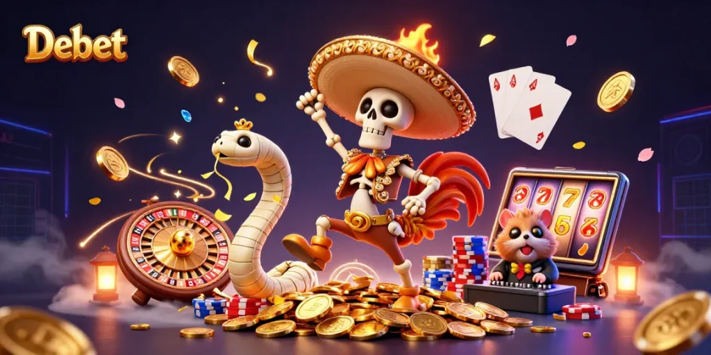 Experience thrilling moments at Debet casino with vibrant characters and dynamic betting elements.