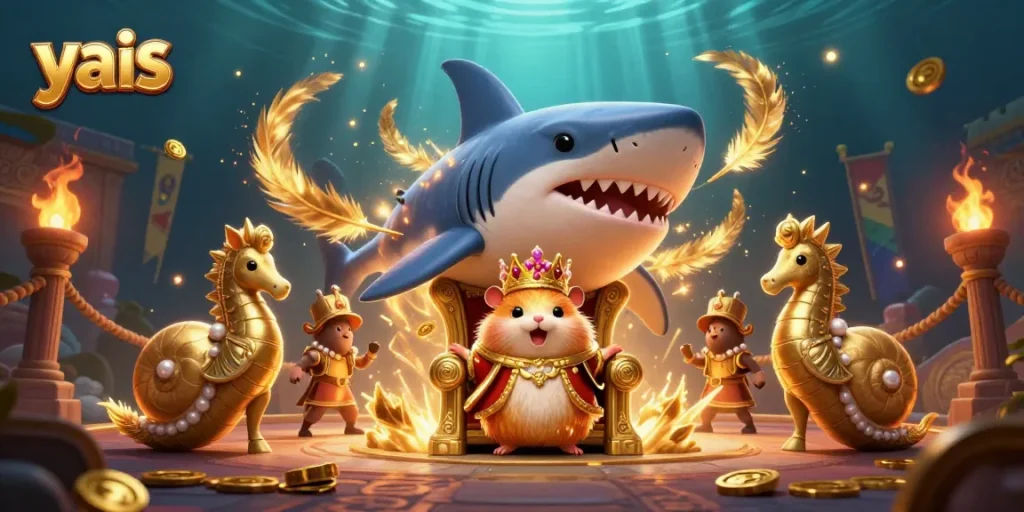 yais attracts players with a golden hamster king at a vibrant casino throne
