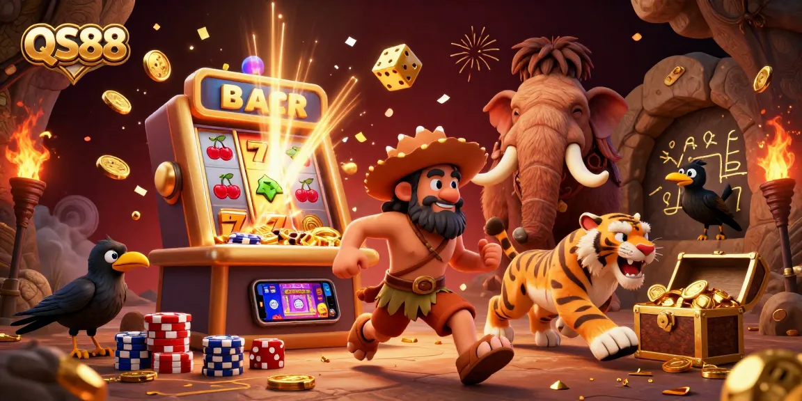 Experience the excitement of QS88 with dynamic 3D characters celebrating jackpots in a colorful casino.