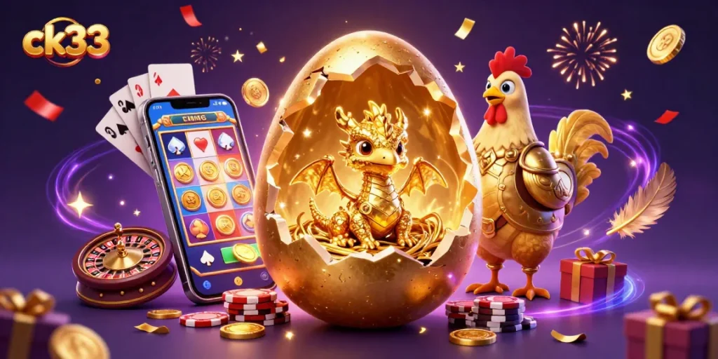 Experience winning gameplay with ck33's magical scene featuring a golden dragon and poker chips.