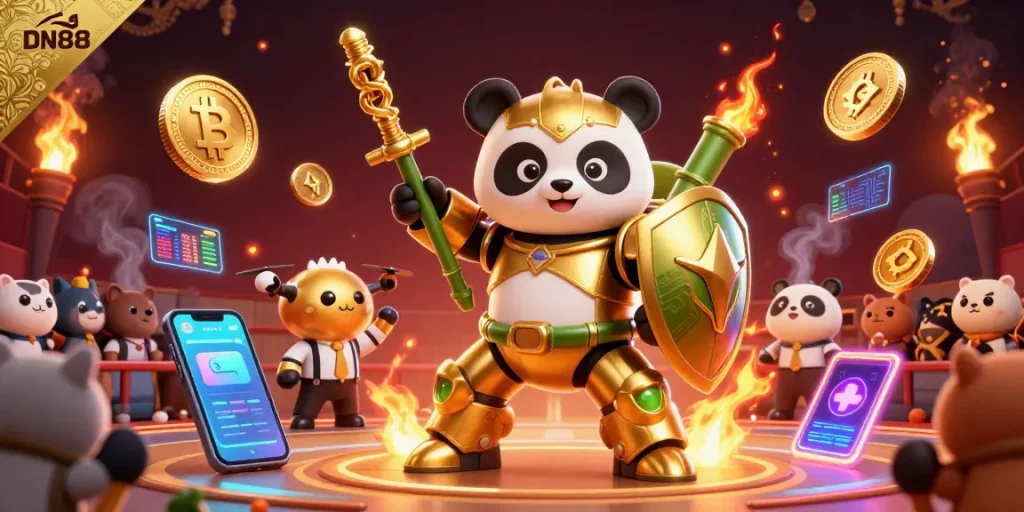 Experience the thrilling world of DN88 with rich 3D visuals full of dynamic gambling elements and crypto influences.
