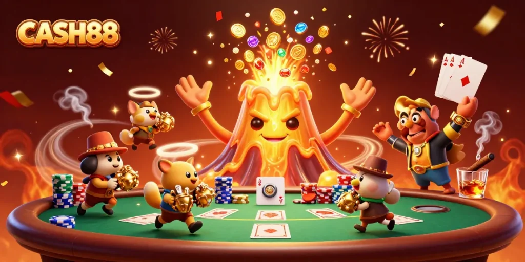 CASH88 delivers thrilling online gaming experiences with a vibrant, energetic atmosphere in this 3D illustration.