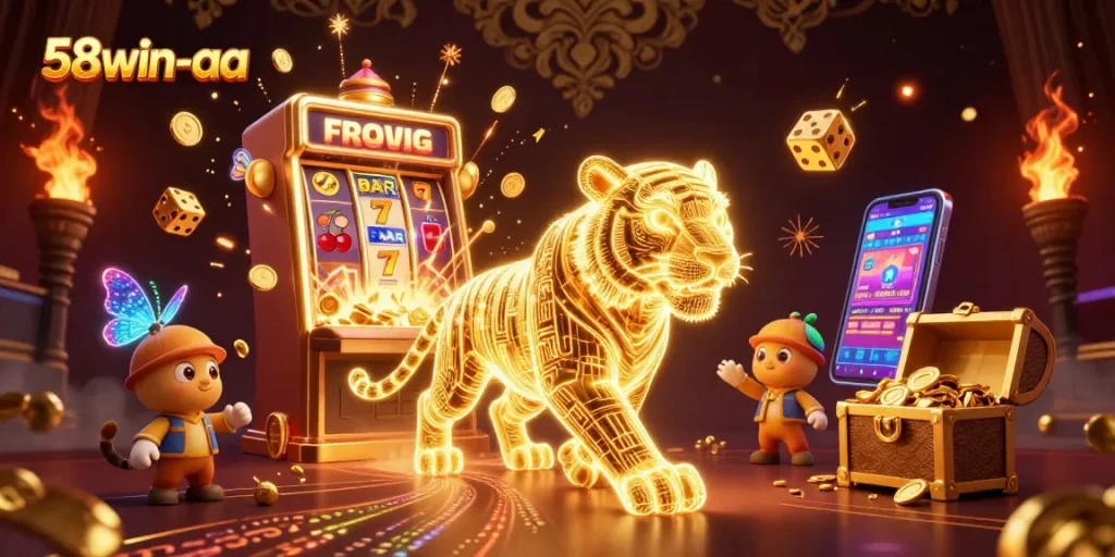 Engage in thrilling gameplay at 58win-aa with an exciting digital casino illustration.