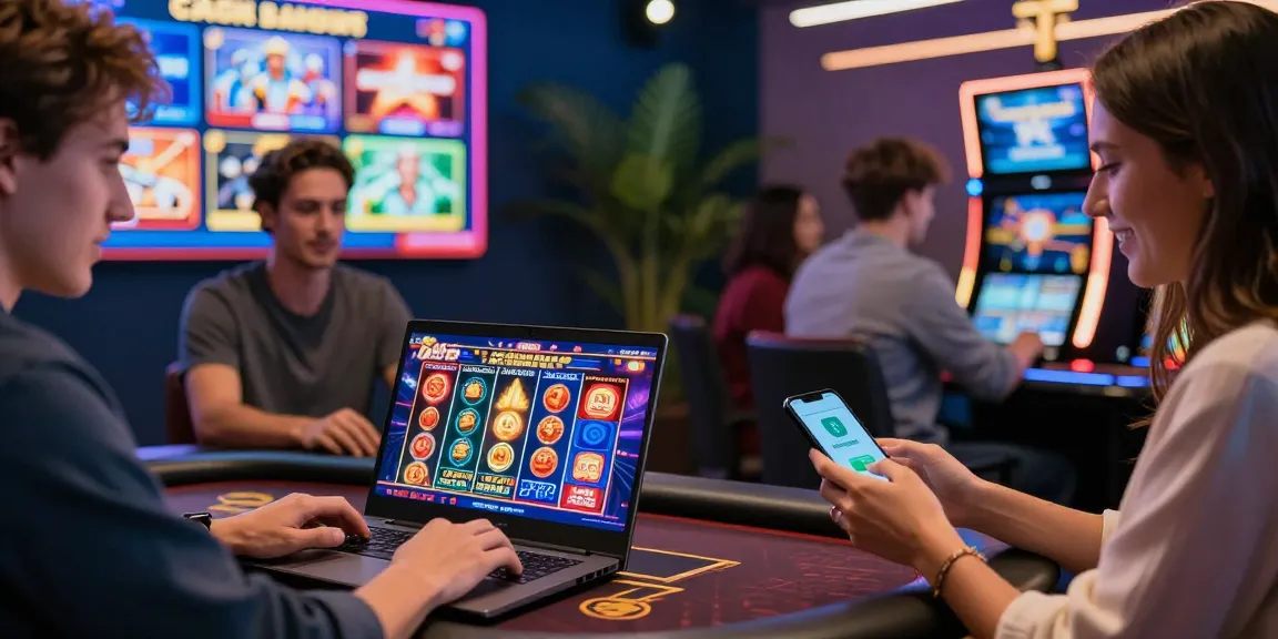 Players engaging with credit card casinos in a vibrant digital gaming environment with mobile payment options.