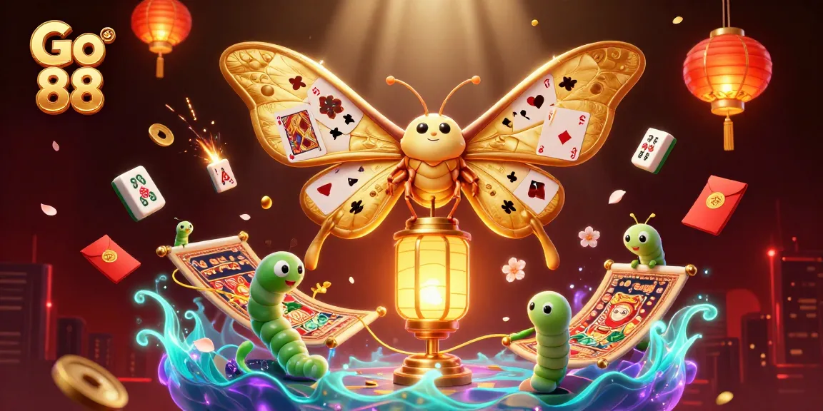 Experience thrilling gameplay at Go 88, featuring vibrant casino elements and a magical moth.
