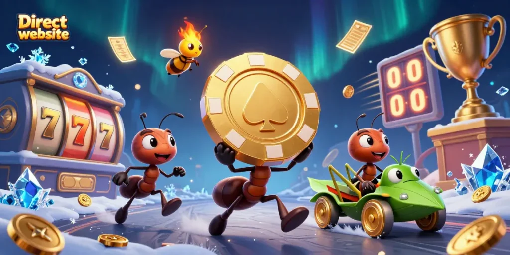Place bets on the Direct website while witnessing a whimsical heist scene in a vibrant casino.