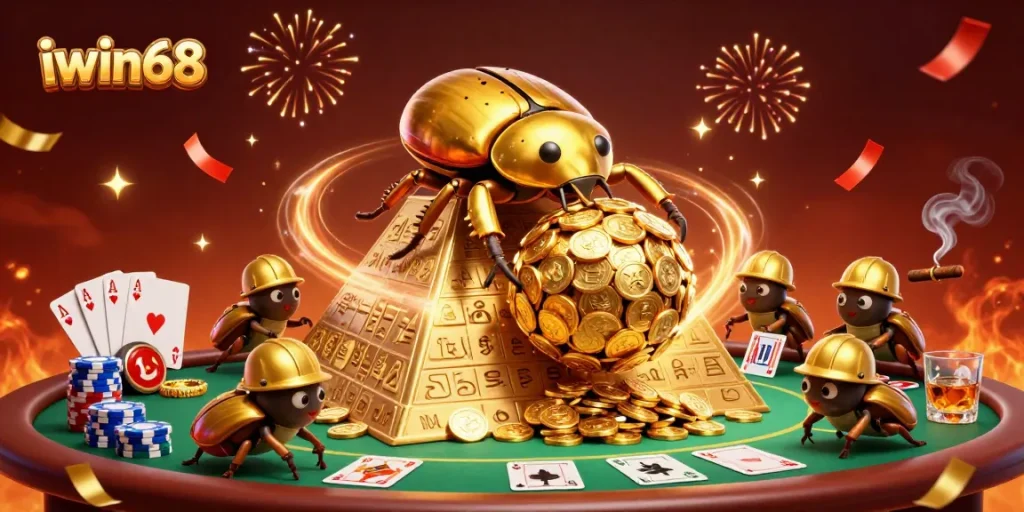 Join the thrill of iwin68 as players engage in exciting gaming with golden elements and casino symbols.