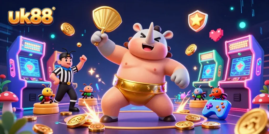 Experience exhilarating gaming moments with uk88 in a vibrant, dynamic casino scene.