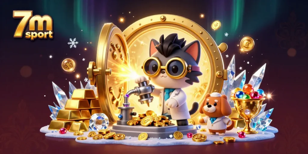 Experience the thrilling 7m sport atmosphere with an imaginative scene of cartoon characters and gambling treasures.