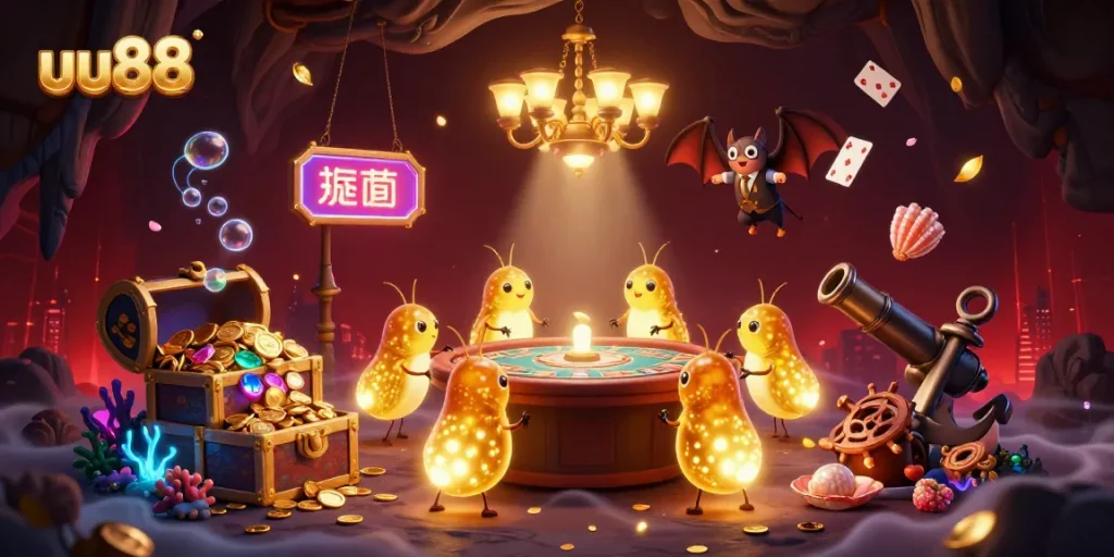 Illuminate your gameplay with uu88's vibrant casino adventure, featuring glowworms and treasure!