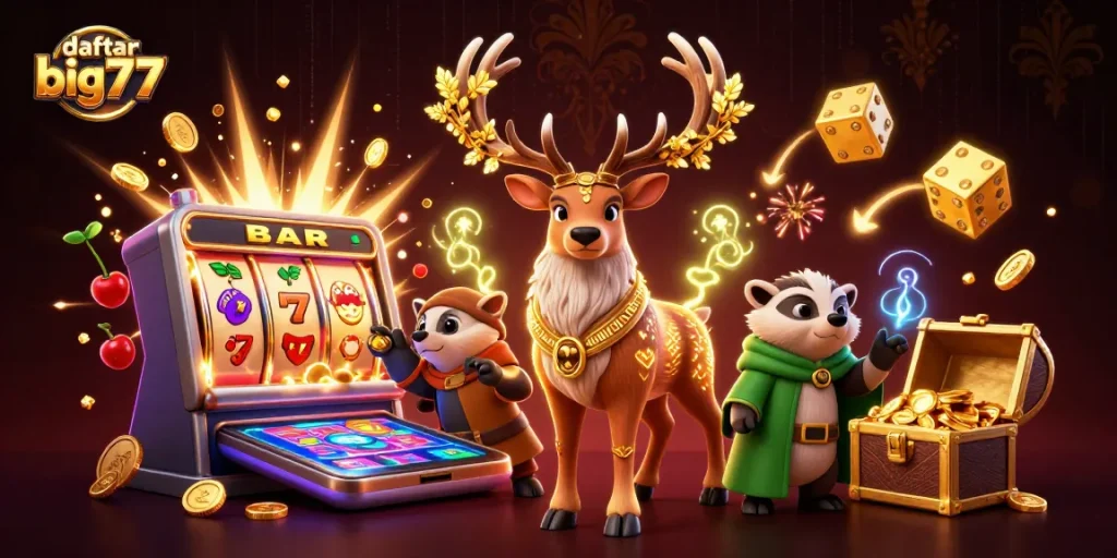 Engage with daftar big777 to experience a magical casino world filled with vibrant slot machines and enchanting characters.