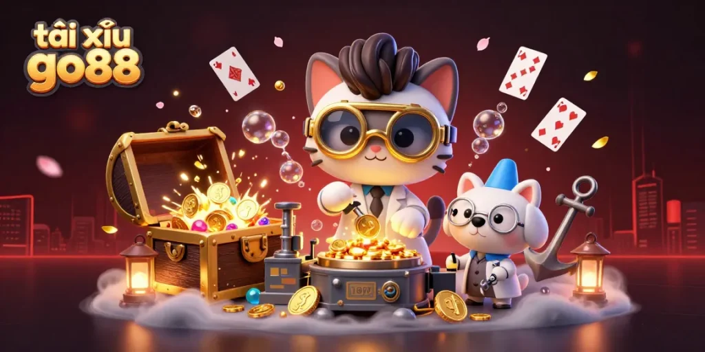 Engage with tài xỉu go88 through dynamic gameplay featuring vibrant characters and casino elements.