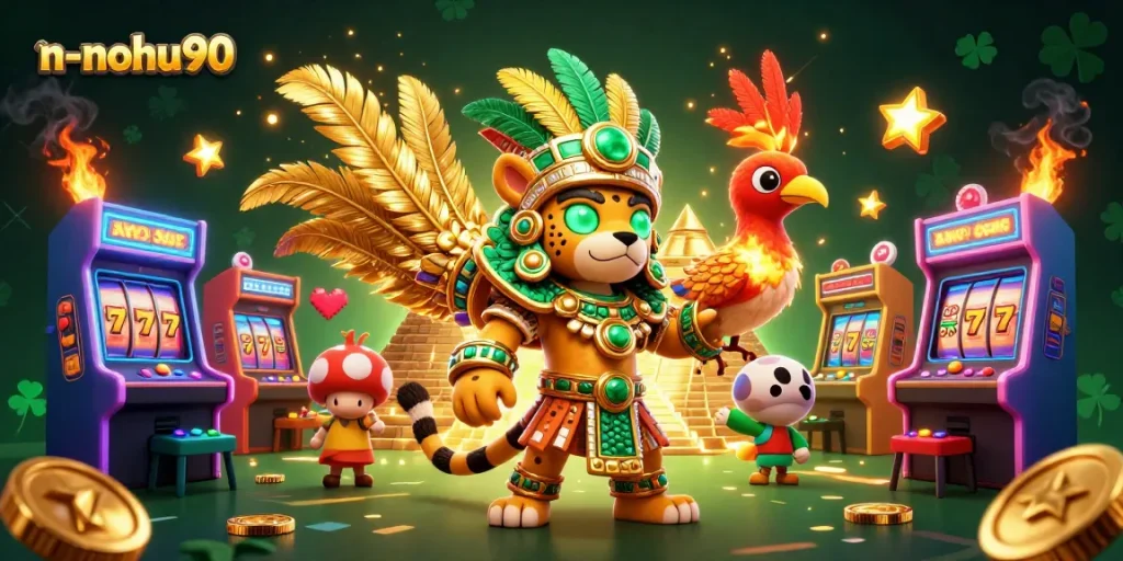 Play thrilling slots at n-nohu90 with colorful arcade elements and glowing jackpot excitement.