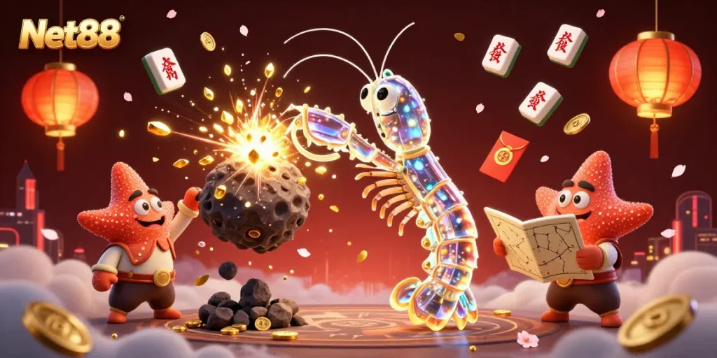 Experience the cosmic excitement of Net88 betting with galactic characters and vibrant casino elements.