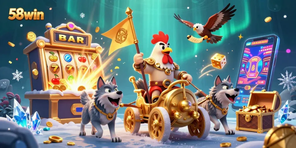 Experience thrilling games at 58win with vibrant slot machines and animated casino elements.