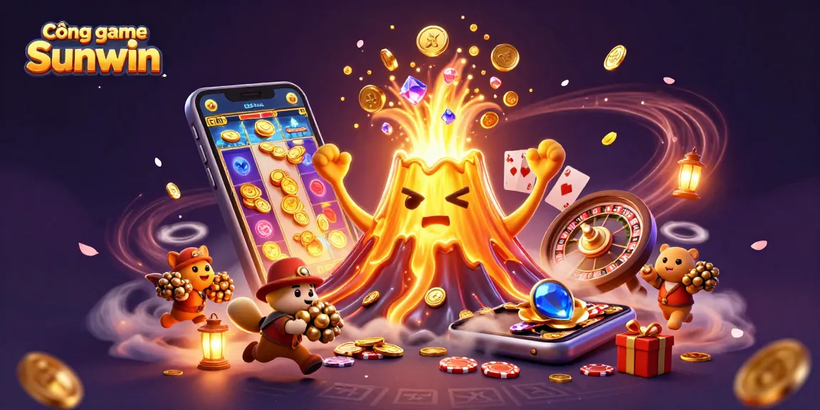Experience the excitement at Cổng game Sunwin with golden volcanoes, treasures, and dynamic gaming elements.