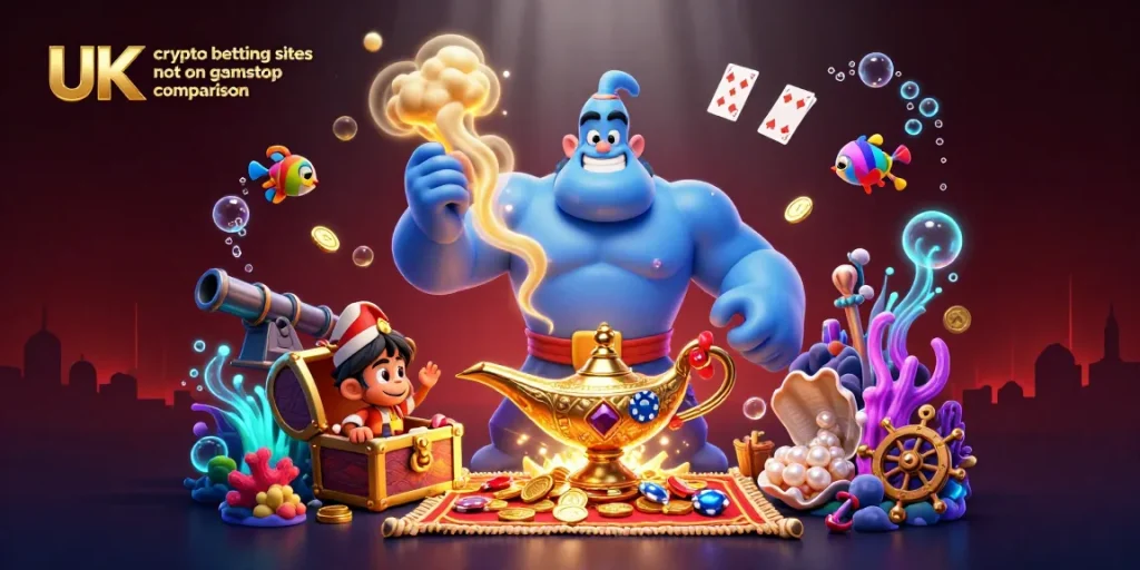 Engage with UK crypto betting sites not on gamstop comparison, featuring magical characters in a vibrant casino adventure.