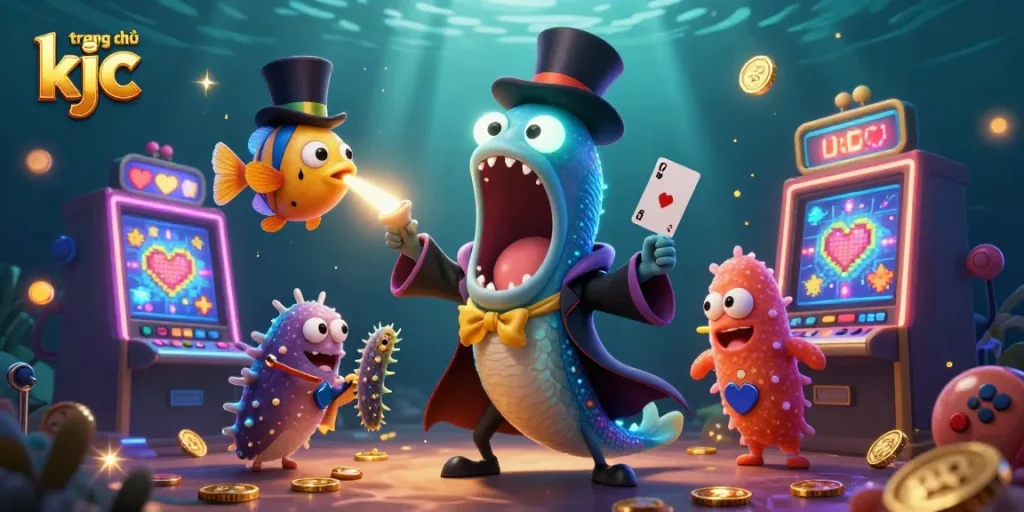 Engage with the vibrant world of trang chủ kjc, as deep-sea creatures perform magic tricks in a captivating casino scene.