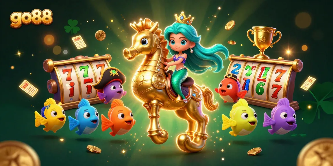 Win big and have fun with go88's vibrant 3D casino adventure featuring a colorful mermaid and seahorse!