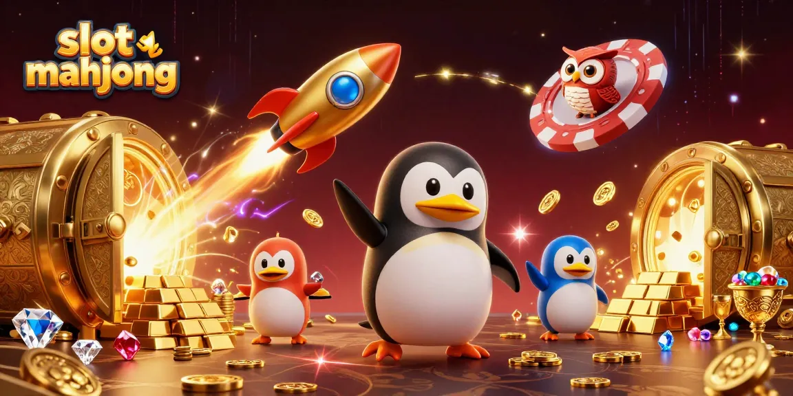 Experience vibrant slot mahjong excitement with our golden penguin and dazzling casino elements!