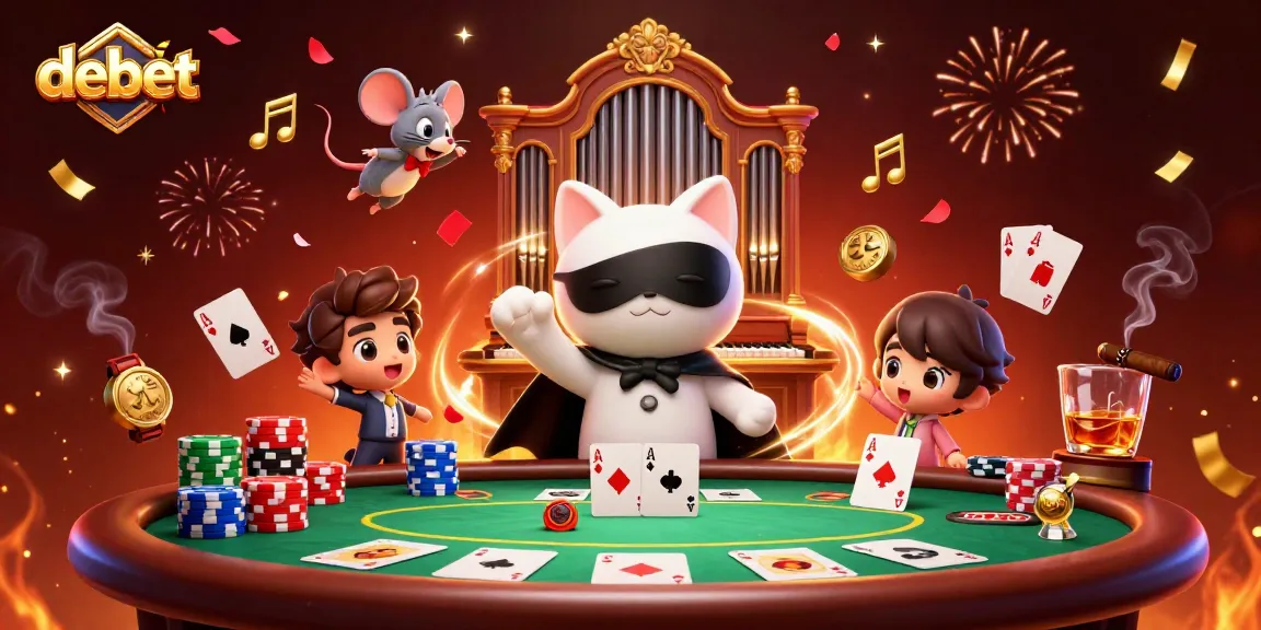 Experience the thrilling debet atmosphere with an energetic casino scene filled with colorful poker elements.