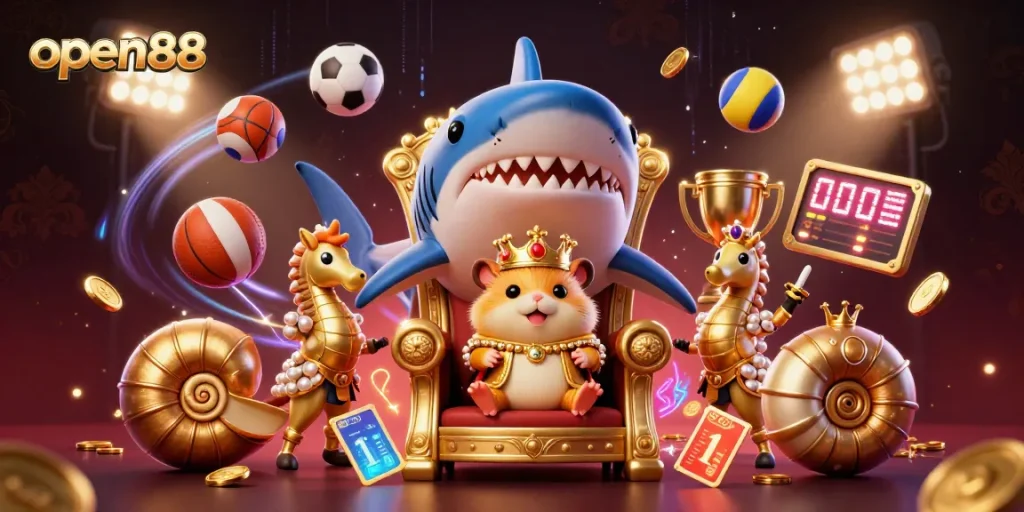 Experience thrilling action with open88 as the golden hamster king rules a vibrant 3D casino scene filled with excitement.
