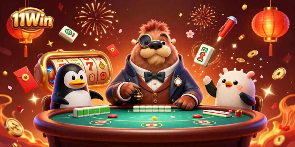 Engage with 11Win at an underwater poker table with a cheerful walrus and dynamic animations.
