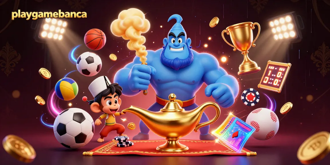 Experience thrilling playgamebanca sports betting with a vibrant 3D illustration featuring dynamic action and iconic symbols.