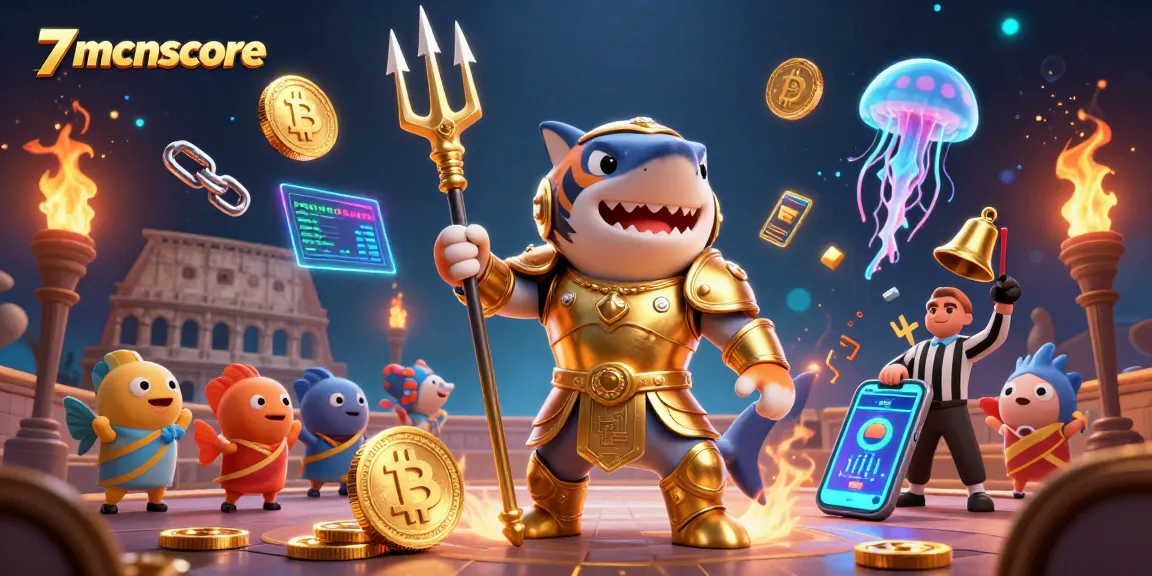 Bet on 7mcnscore as the shark gladiator battles in an underwater casino.