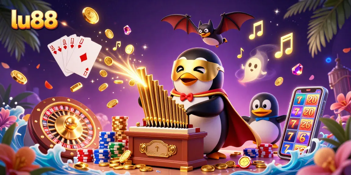 Experience winning moments at lu88 with a 3D illustration of a casino scene featuring vibrant elements and characters.
