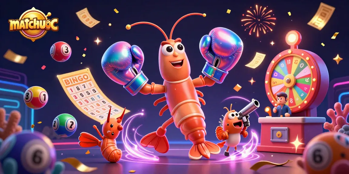 Engage your luck with matchuoc's dynamic lottery scene featuring animated lottery balls and lively characters.