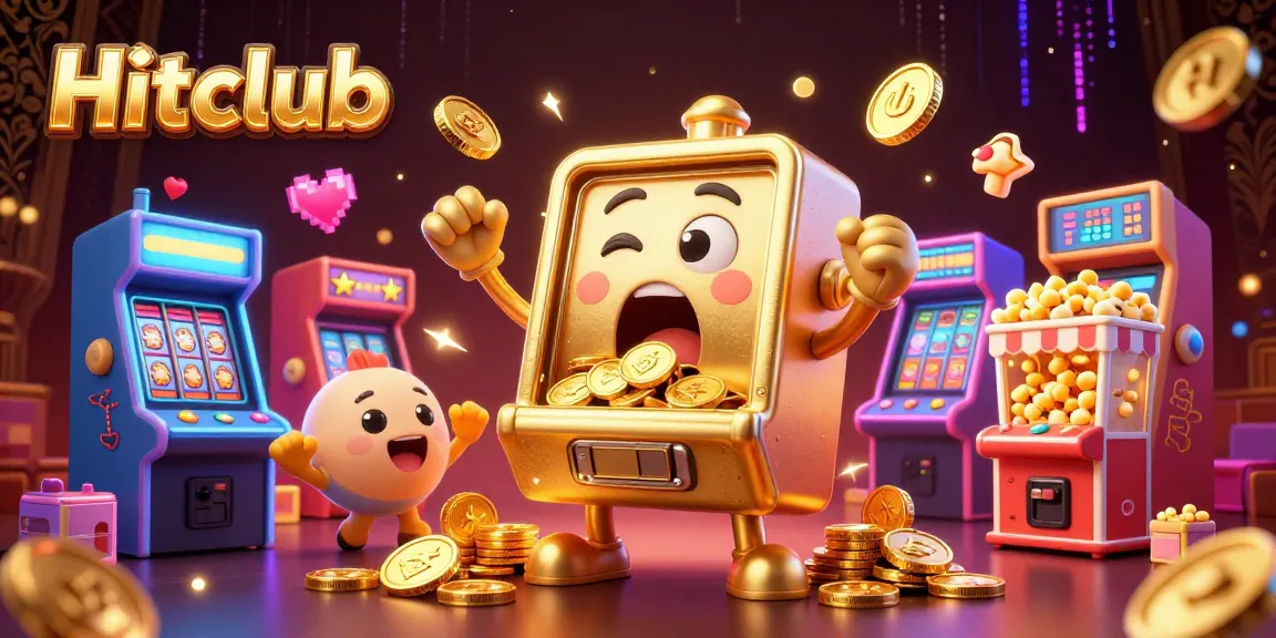 Hitclub's exciting jackpot scene featuring animated slot machines cheering and coins flowing.