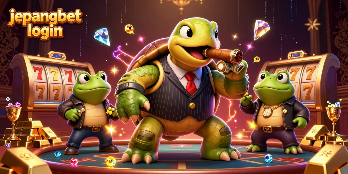 Experience the vibrant jepangbet login scene with a snapping turtle mobster amidst casino chaos.