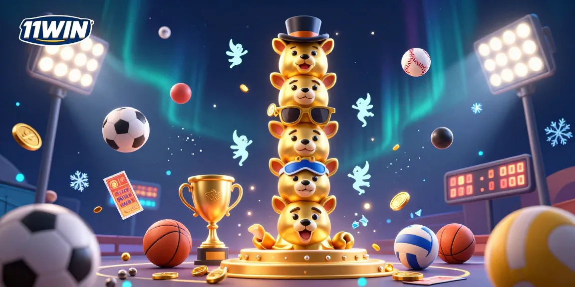Engage with the vibrant, festive atmosphere of 11WIN showcasing a lively casino illustration filled with dynamic sports elements.
