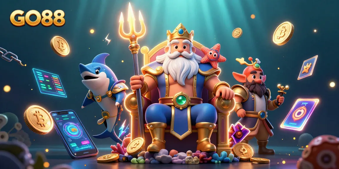 Experience the thrilling world of GO88 where Neptune reigns supreme amidst vibrant casino elements.