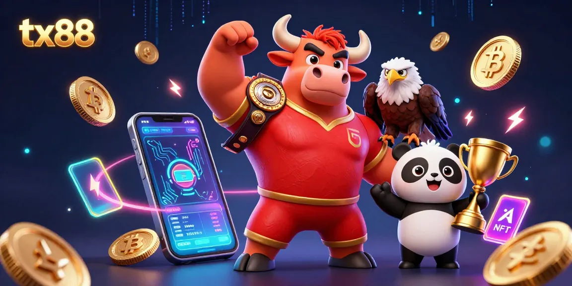 Experience the excitement of tx88 with a vibrant 3D casino scene featuring a victorious bull mascot.