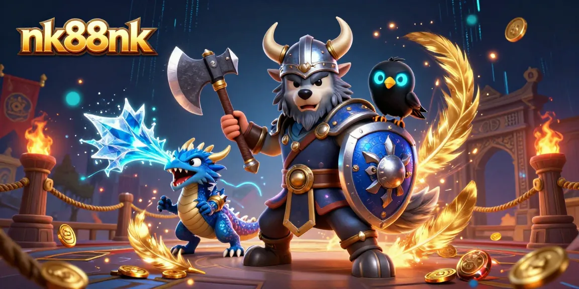 Engage with nk88nk in an exhilarating scene featuring a Viking wolf warrior and a fierce dragon.