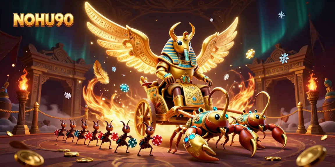 Experience thrilling wins at NOHU90 with a vibrant 3D casino illustration showcasing an adventurous theme.