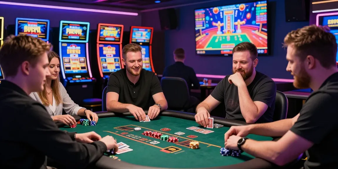 Engaging scene of players enjoying credit card casinos in a lively gaming environment, highlighting excitement and diverse gaming options.