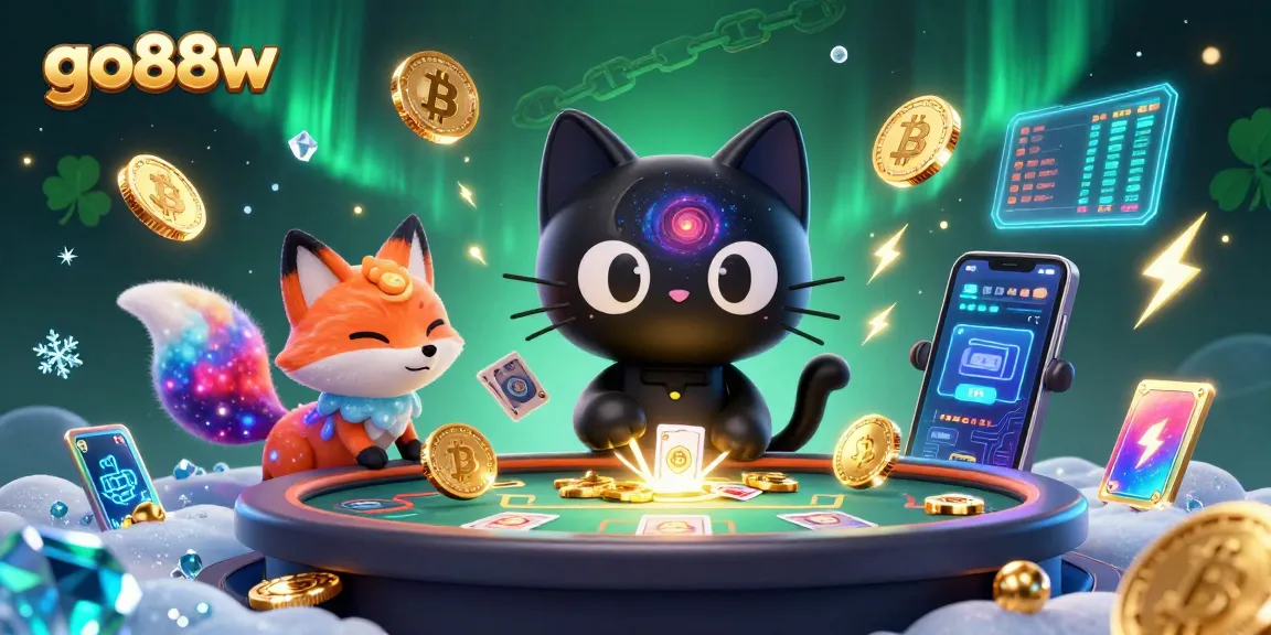 Engage with go88w at the cosmic casino, featuring a black hole cat and colorful nebula fox.