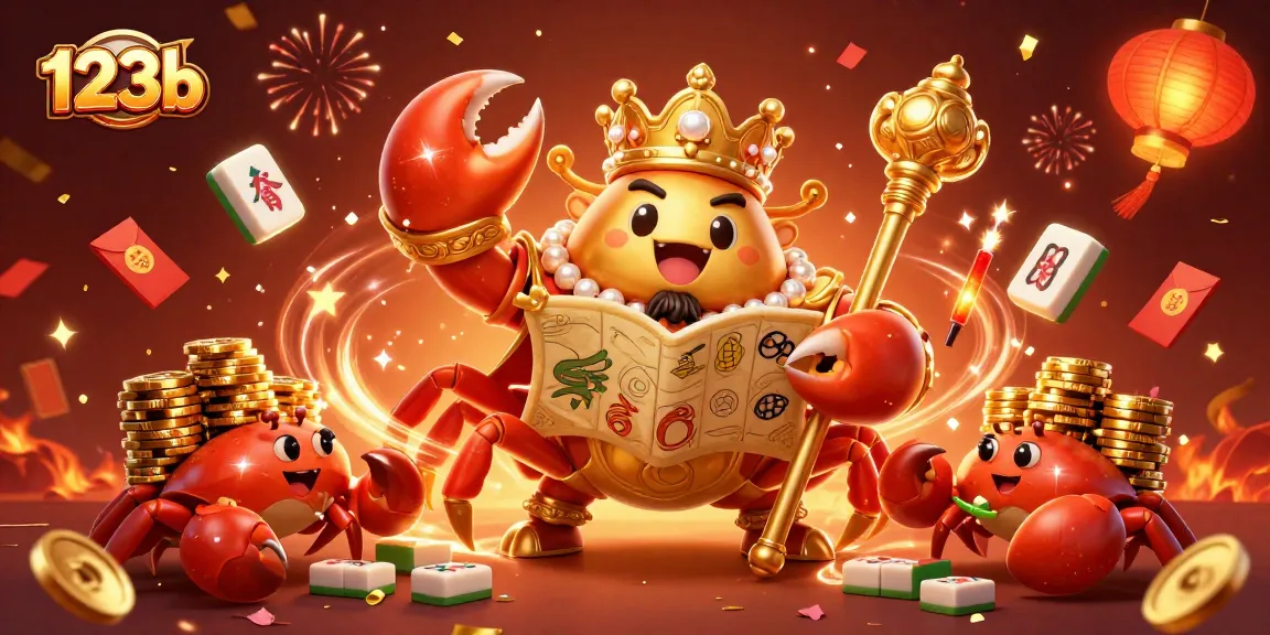 Engage in thrilling gameplay with 123b, featuring a whimsical golden crab emperor and festive casino symbols.