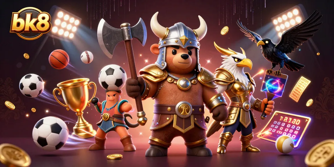 Bet on bk8 with a 3D cartoon Viking berserker bear, Valkyrie eagle, and glowing runic ravens.